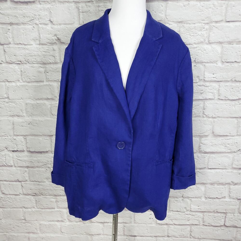 Chico's 3 Royal Blue Linen Single Button Jacket 3/4 Cuffed Sleeves Chicos XL 16